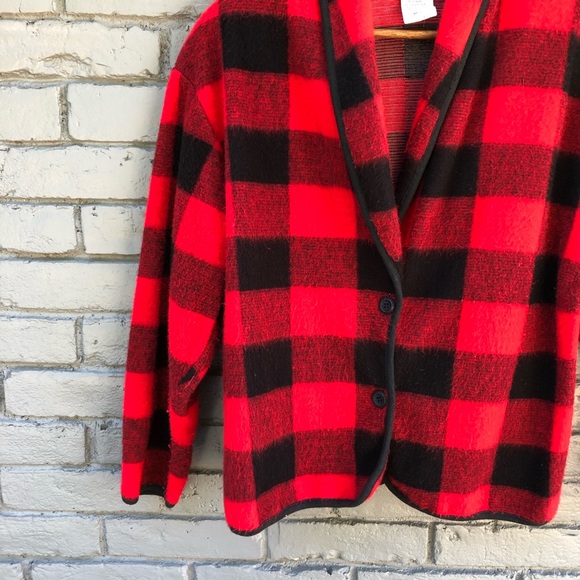 DWSF Red/Black Buffalo Plaid Button Sweater S - Picture 2 of 5